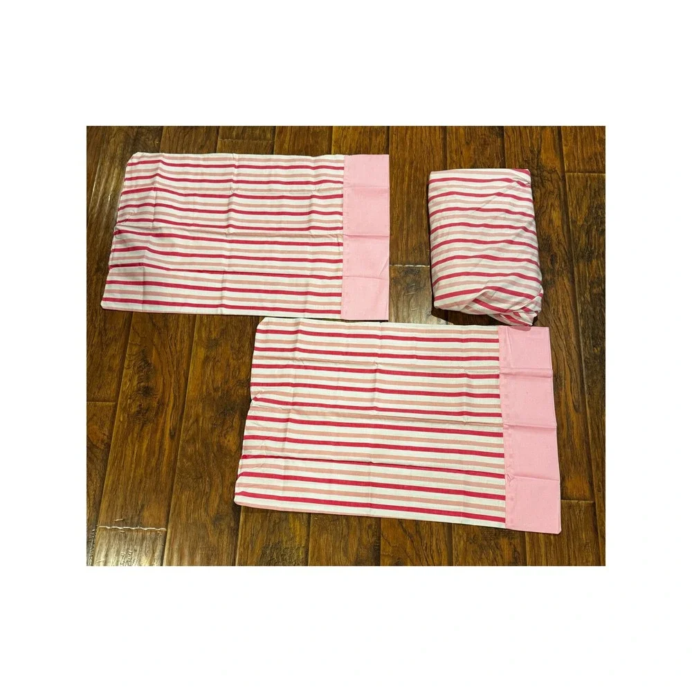 Springmaid Full Fitted Sheet 2 Pillowcases Pink Striped Vintage Striped 90s